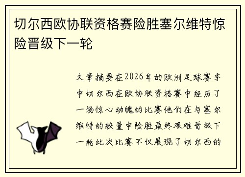 切尔西欧协联资格赛险胜塞尔维特惊险晋级下一轮